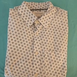 Aeropostle button down short sleeve shirt white and blue